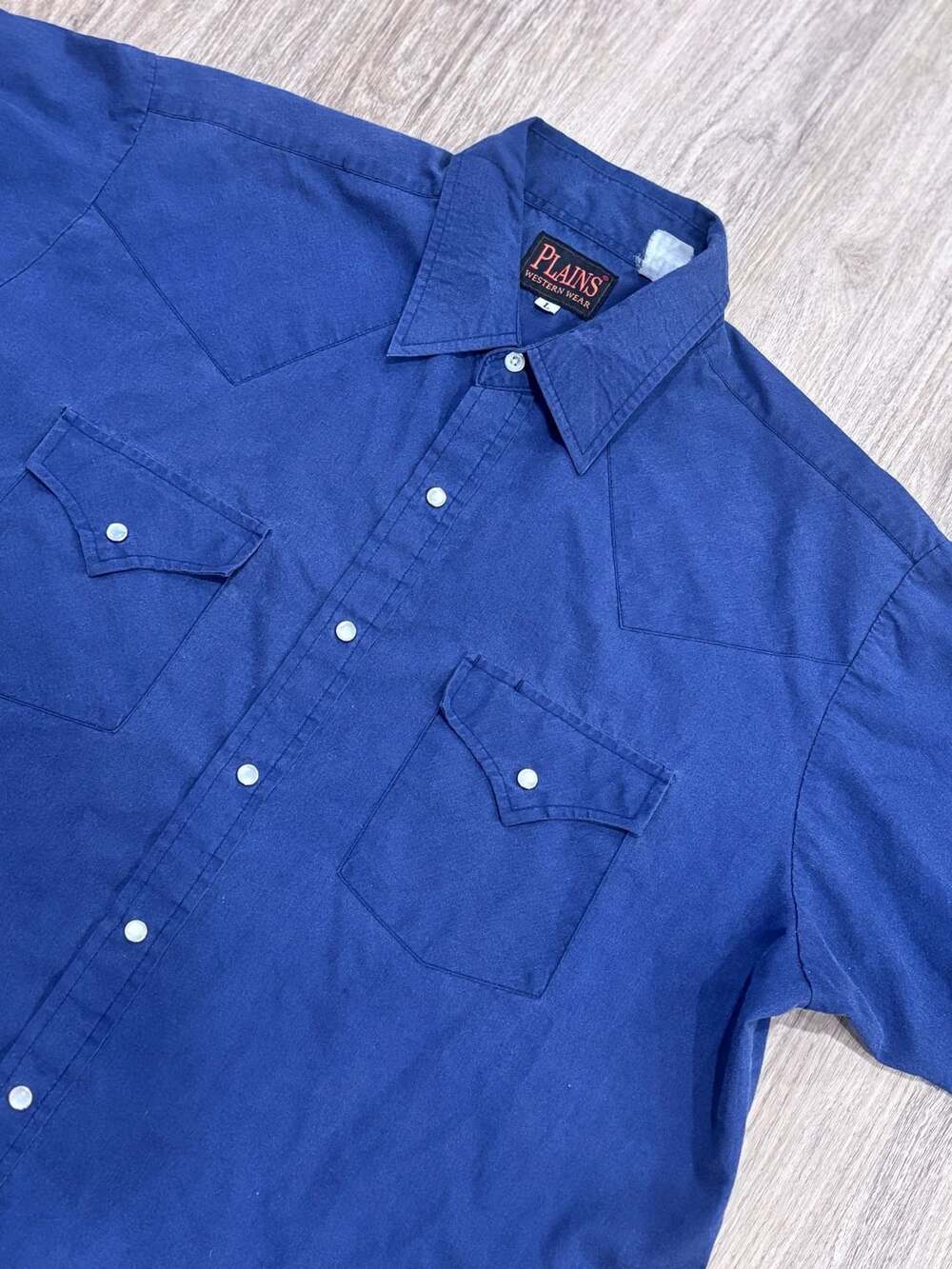 Plains Western Wear Western Shirt Size L Blue Short Sleeve Pearl Snap